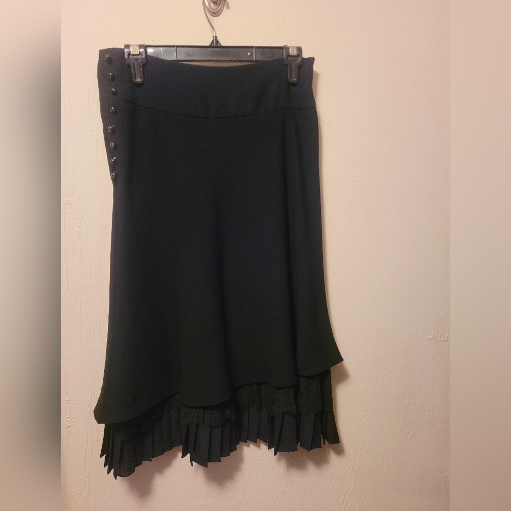 Les Copains France Black Silk Layered Skirt